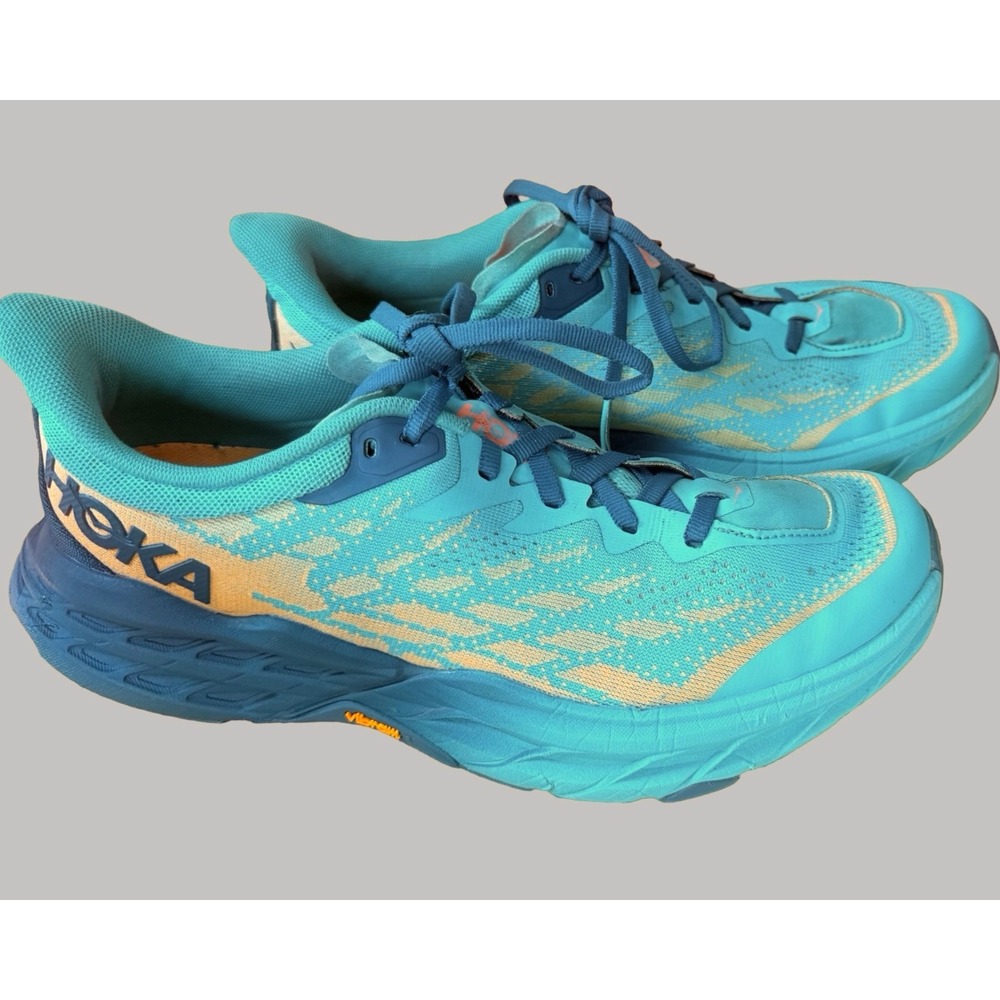 HOKA Speedgoat 5 Trail Running Shoes Aqua Turquoise Vibram Women's 9 Men's 7.5 B